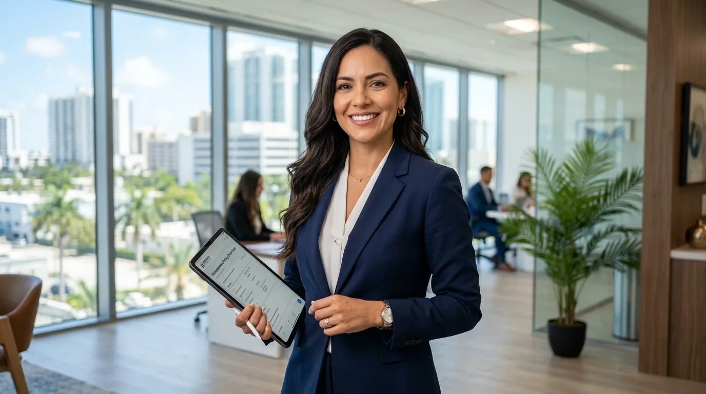 Marcela Colorado, agente de seguros certificada CMS en su oficina de Marseguros USA