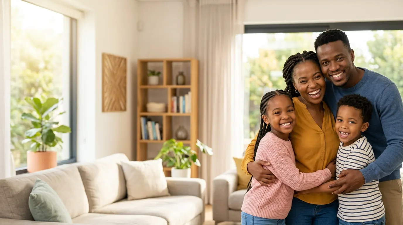 Familia hispana protegida con seguro médico Obamacare en su hogar